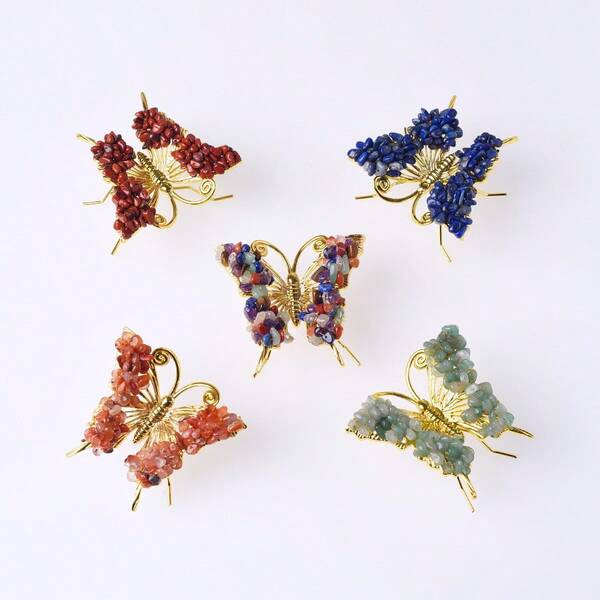 1 pieza Ornamento de sobremesa hecho a mano con chips de cristal natural en forma de mariposa para decoración del hogar