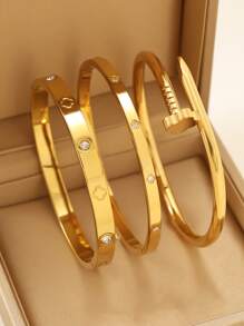 3 قطع / 1 قطعة سوار مطلي بالذهب الأصفر عيار 18 قيراط من الفولاذ المقاوم للصدأ على شكل رباعي ورقة البرسيم، مناسب للحفلات والاستخدام اليومي للنساء، بأسلوب أوروبي وأمريكي، شخصي، سخي، سوار فاخر مرصع بالزركونيا المكعبة، طقم مجوهرات زفاف، هدية للبنات والنساء والأقارب والأصدقاء، للزفاف والعيد والعيد الحب