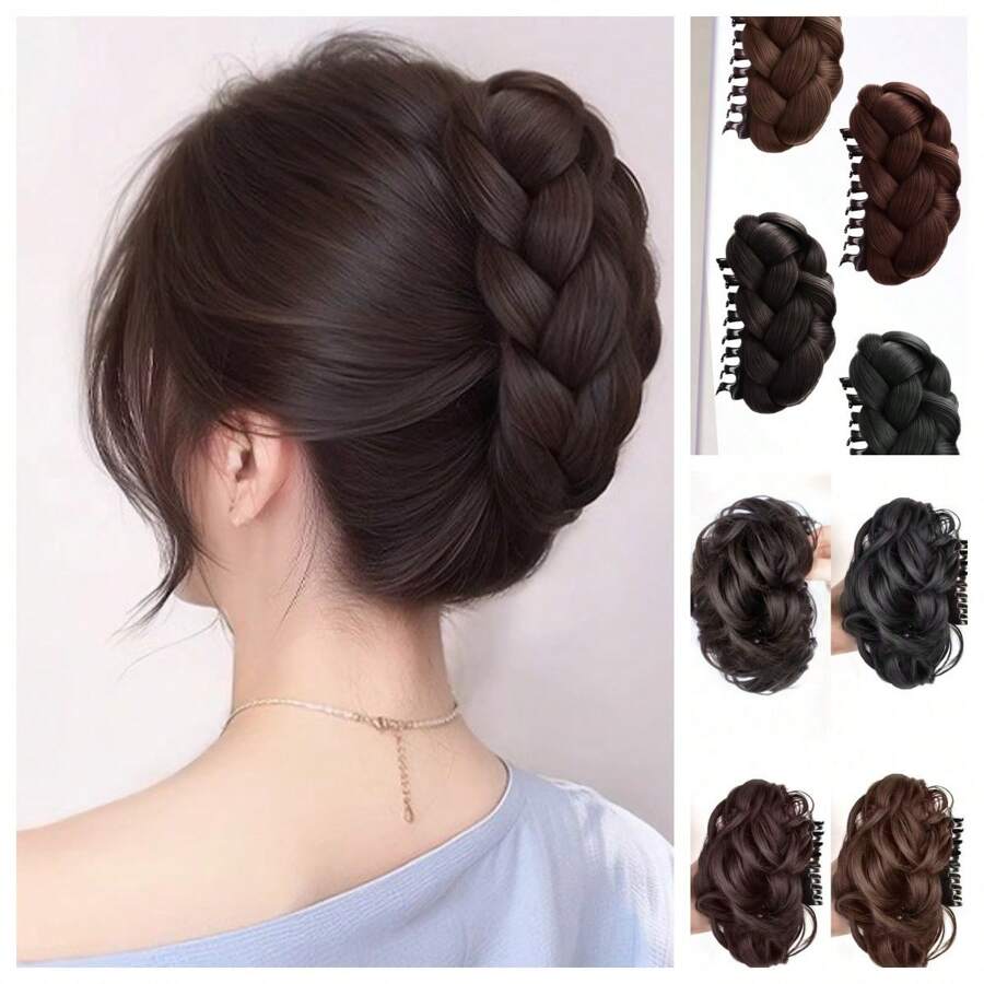 قطعة واحدة صانع كعكة الشعر المضفر من الألياف الاصطناعية للنساء، مشبك كلو كعكة الشعر المضفرة ذات التاج العالي، مشبك شعر صناعي للسوالف، اكسسوار شعر كعكة شعر فلوفي، مشبك شعر اصطناعي للاستخدام اليومي، مناسب لجميع مواسم اكسسوارات الشعر للنساء، مشابك شعر أنيقة للخريف والشتاء للملابس العطلات
