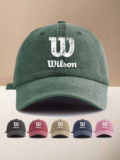 1 pieza Gorra de béisbol estampada con estilo Wilson, gorra de papá vintage, sombra casual al aire libre, cómoda, transpirable, ajustable, opciones de multicolor, estampado de tenis, sombrero casual de sol para la ciudad