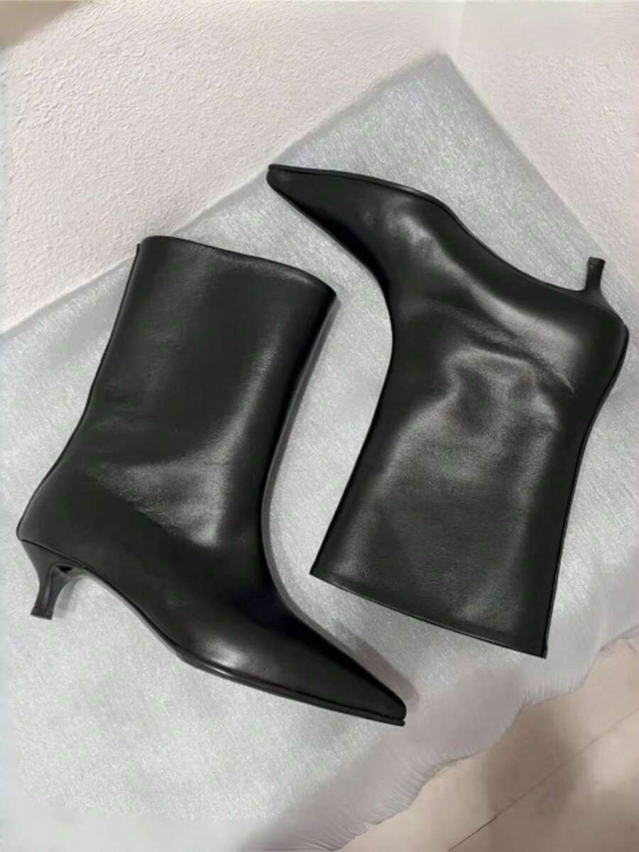 Fall/Winter French Blogger Style Pointed Toe Thigh High Boots, Ins Nordic Kitten Heel Equestrian Boots For Women,Kitten Heels - Black - View 1
