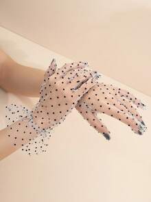 1 Pair Lace Transparent Gloves, Suitable For Daily Wear Arm Warmers Autumn Fall Fashion - White+Black-1410 - View 2