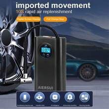 1PC Black Tire Inflator, Portable Air Compressor, 150PSI Car Electric Air Pump, Cordless Tire Air Pump, Car Air Pump, 7.4V 2*1500mah Li-Ion Battery With LED Lights And Digital Display For Car/Motorcycle/Bicycle/Basketball. Car Accessories/Gifts.
