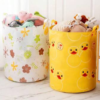 1 pieza Cesta de lavandería plegable con recubrimiento impermeable, cesta para ropa sucia, cesta de almacenamiento multifuncional para ropa, juguetes y diversos artículos con diseño de flores/dibujos animados.