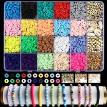1 Box Clay Beads For Bracelet Making Kit 28 Colors 6mm Width Flat Round Polymer Clay Spacer Heishi Beads For DIY Jewelry Making Crafts