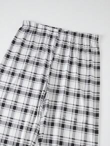 4 piezas Conjunto de pijama de manga larga para hombre, traje de ropa de estar por casa con estampado a cuadros