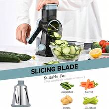 3-In-1 Rotary Food Processor - Manual Cheese Grater & Vegetable Slicer Set With Interchangeable Blades, Professional Grade For Kitchen/Restaurant, Effortless Shredding For Hard Cheese, Nuts, Chocolate Blocks - GreyBlue - View 5