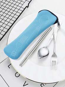 Portable Multi-Color Zippered Cutlery Storage Bag, Compatible With Stainless Steel Spoons And Chopsticks, Reusable, Perfectly Suited For Outdoor Travel, Camping, And Office Scenarios, Also Suitable As An Insulated Lunch Bag, Ladies' Lunch Box, And Women's School Supply Accessory (Bag Only, Does Not Include Cutlery) - Multicolor - View 4