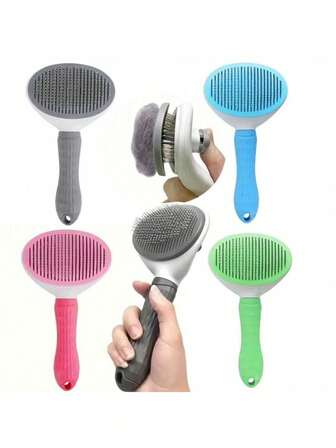 1pc Pet Grooming Brush, One-Click Deshedding Tool, Automatic Fur Removal Brush For Cats And Dogs