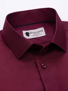 Men's Business Dress Shirts, Long Sleeve, Iron-Free, Slim Fit, Solid Color Korean Style Formal Shirts, Versatile For Work And Commuting. - Burgundy - View 2