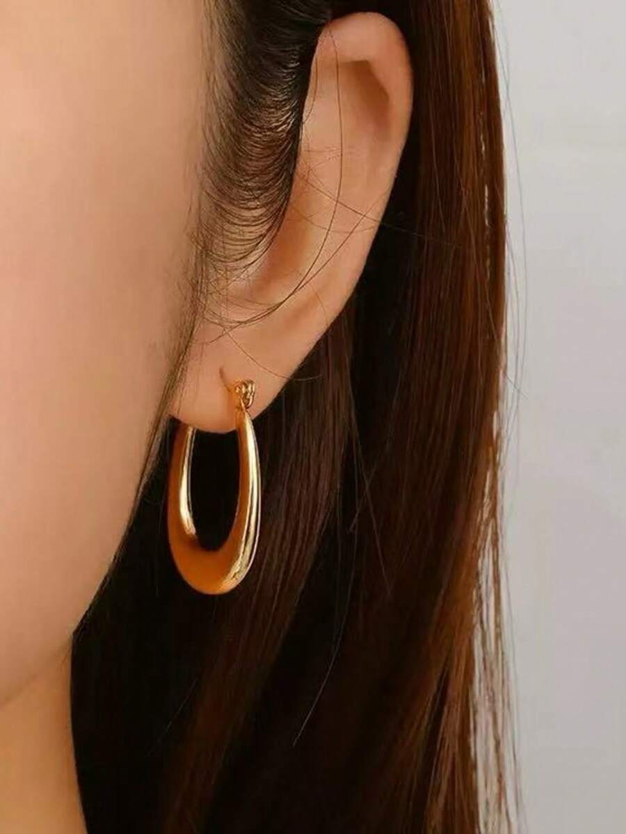 1 Pair Women's Minimalist Stainless Steel U-Shaped Earrings, Fashion Elegant Earrings