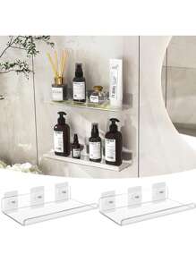 Floating Shelves, No Drilling Required, Wall Mounted Acrylic 30cm Picture Rail Kitchen Shelves, Wall Mounted Bookshelves, Stick-On Shelves, Bathroom Wall Shelves, Wall Panel Shelves For Kitchen, Bathroom