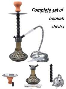20-calowy, 1-częściowy, kompletny zestaw do fajki wodnej (pojedynczy wąż), zestaw do fajki wodnej z wysokiej jakości plastikową butelką, zestaw do fajki wodnej z pojedynczym wężem bambusowym, elastyczny wąż do shishy, ceramiczne akcesoria do misy (zawiera misę, wąż, szczypce, tackę na węgiel drzewny)