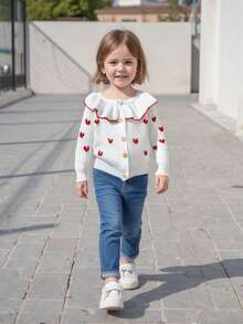 Suéter tipo cárdigan para bebé niña recién nacida, con bordado de corazón, de manga larga y botones, de punto - Blanco - Ver 6