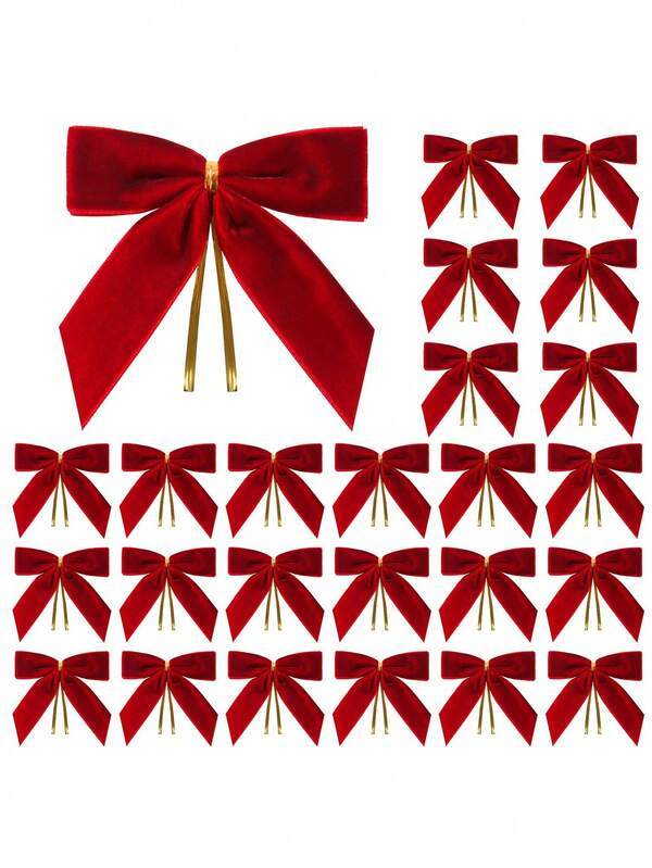 12Pcs Red Small Velvet Christmas Bows For Christmas Tree, Wreath, Gift Wrapping, Crafts, Wedding, Party, Twist Tie Bows For Treat Bag Bakery Candy Bags, Ribbon Bows Christmas Tree Decorations, Christmas Wreath Bow Topper For Xmas Gift Packaging Home Wreath Fence Fireplace Wedding Party Decor,Home Decor 1" W,3.5 X 3.5 Inch