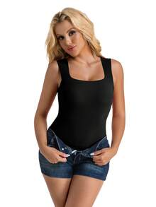 3pcs/Set Built-In Bra Tank Top Ribbed Slim Fit Wirefree Shelf Padded Tank Shirts Wide-Strap Square Neck - 彩色 - 查看 4