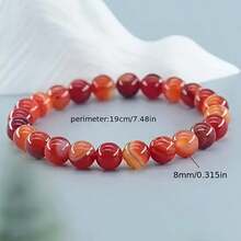 1 pieza Brazalete de ágata roja rayada natural | Brazalete elástico para parejas para hombres y mujeres | Brazalete elegante y de moda para damas y caballeros | Regalo para el Día de San Valentín y días festivos | Accesorio seguro para uso diario y de fiesta | Pequeño regalo sorpresa