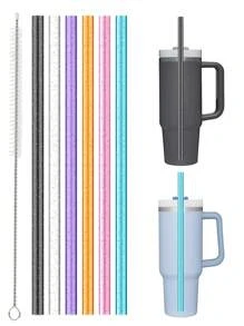 7pcs/6pcs/1pc/Set Replacement Glitter Straws For 40oz/30oz Cups, Material Reusable Straws With Cleaning Brush, Suitable For 30oz/40oz Cups, Cute & Modern Design, Great Gift For Family, Friends, Lover, Christmas, Valentine's Day - Multicolor - View 7