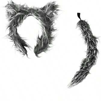 New Fashionable Personalized Versatile Banquet Party Stage Performance Cute Wolf Ear Headband Tail Set, Party Costume Accessories, Halloween