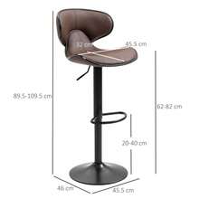 HOMCOM Adjustable Swivel Bar Stools Set Of 2, Barstools With Footrest And Backrest, Steel Frame Gas Lift, For Kitchen Counter Dining Room, Brown - Brown - View 3