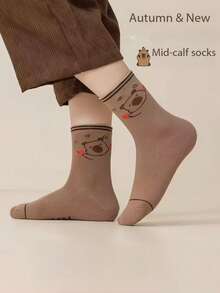 5/10 pares de meias de cano curto com estampas de desenhos animados, versáteis e modernas para meninos, meninas e crianças, perfeitas para o outono/inverno.