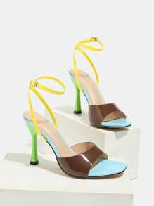 女士高跟凉鞋，时尚春夏派对、户外活动、优雅宴会，尖头，细高跟，交叉带，纯色 PU 皮革，充满活力，百搭，优雅的高跟鞋