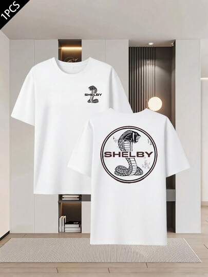 T-Shirt Mit Shelby Cobra (Herrenmode) , Herren-T-Shirt Mit Beidseitigem Aufdruck, Modisch, L?Ssig, Rundhalsausschnitt, 220 G/M2, Reine Baumwolle (1 Stück)