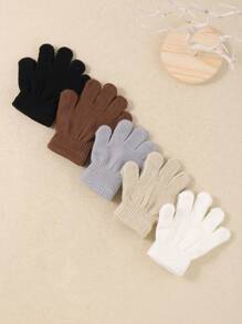 5双装幼儿五指冬季保暖手套，儿童加厚防寒针织手套