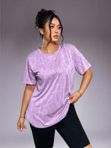 1pc Plus Size Women Casual Sports T-Shirt, Round Neck With Curved Hem, Summer