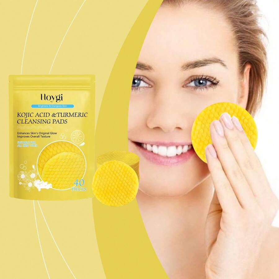 Hoygi 40 Pieces Turmeric Kojic Acid Cleansing Pads Gently Exfoliates Removal Cleanses Pores Removes Makeup Deeply Cleanses Skin Whitens Lightens Spots Maintains Facial Care - Màu vàng - Xem 1