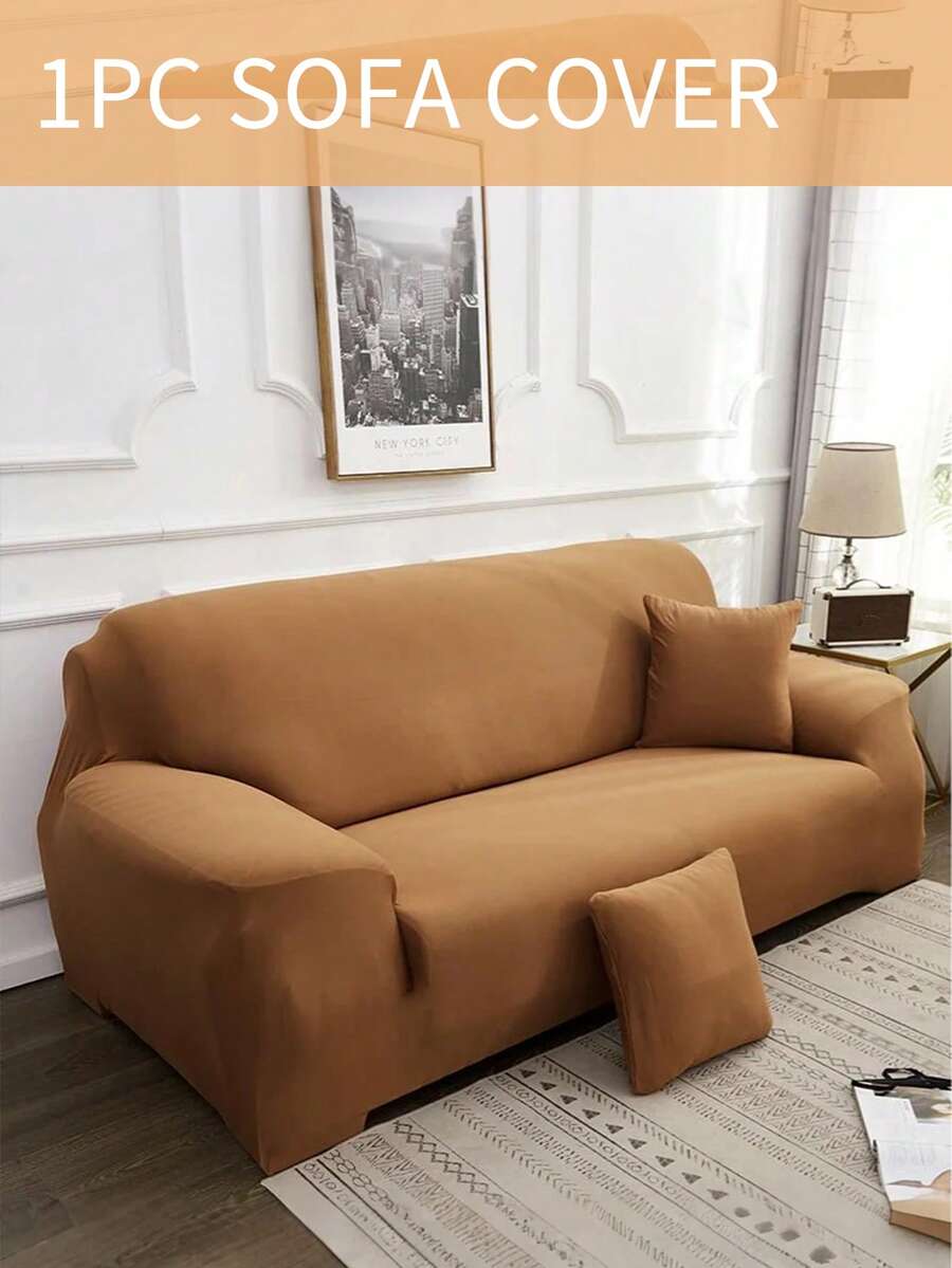 1pc Solid Color Sofa Cover, Elastic Sofa Protector, Non-Slip Design, Soft & Breathable, Fits All Sizes, Suitable For All Seasons & Themes, Machine Washable Sofa Cushion Cover
