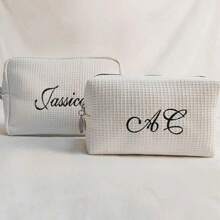 Customized Embroidered Makeup Organizer Pouch, Monogram Waffle Makeup Bag - Monogram Graduation Gift - Bridesmaid Gift, Classic Makeup Bag Perfect For Dorm Life, Customized Embroidered Mesh Makeup Pouch/Toiletry Bag, Essential For Travel & Business, Fashionable Solid Color, Multiple Colors Available, Customized Embroidered Text Or Logo For Corporate Gifts & Team Building