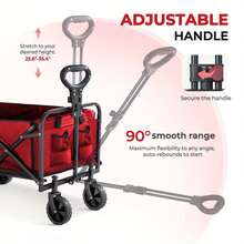 Heavy Duty All-Terrain Red Foldable Wagon, Stainless Steel Frame With 600D Oxford Fabric Material, Portable Multifunctional Camping/ Gardening/ Wheeled Shopping Cart/ No Assembly, Garden Tool Storage Rack, Sturdy Handle Design, Durable Construction, - Red - View 5