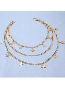 European And American Accessories Halloween, Punk Style, Metal Personality, Three-Layer Spider Web Pants Chain - Golden Three-layer Hanging Five Stars - View 2