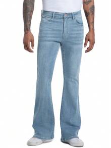 Men's Bell Bottom Jeans 60s 70s Outfits For Men,Mens Bell Bottoms Pants Flare Jeans Light Blue - Rửa nhẹ - Xem 2
