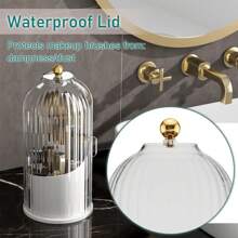 Makeup Brush Holder Organizer With Lid,360 Rotating Dustproof Makeup Brushe Organizer Boxes Vanity Desktop Bathroom Countertop Vanitydresser2025