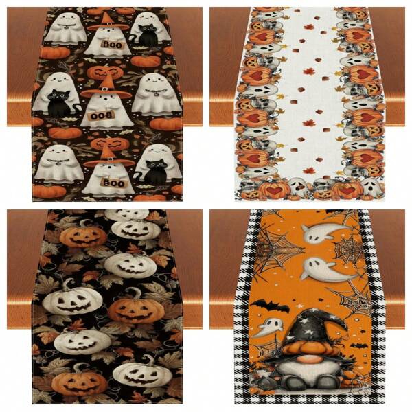 1pc/108pcs Table Runner, Halloween Boo Ghost Table Runner, Festive Black Linen Dining Decor, Fall Seasonal Home & Outdoor Decoration