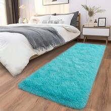 Soft Fluffy Shag Throw Area Rug, 2x4 Black, Non-Slip Bedroom, Hallways, Bedside, Dorm, Living Room - Long Shaggy Rug - 水鴨藍 - 查看 4