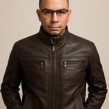Men's Slim Lined Leather Jacket Without Hood - 鏽棕色 - 查看 3