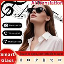 SENBONO AI Translation Smart Glasses With 100+ Languages, Wireless Calls, Music Control, Voice Assistant, Rechargeable, Black Frame, Ideal For Travel & Office Use, Realtime Language Converter | Sleek Eyewear Design | Highquality Audio - Black - View 4