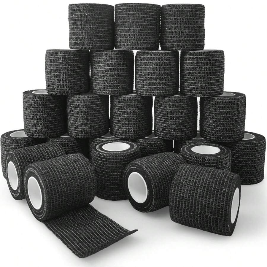 7 Rolls Self-Adhesive Bandage, Breathable Sports Tape, Self-Adhesive Sports Bandage (White) - Black - View 1
