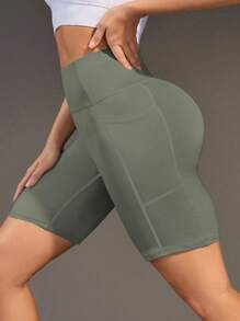 1 Stück Damen Radlerhose in Große Größen mit hoher Taille, leichte Sommer Sport Fitness Laufshorts mit Seitentaschen, leuchtend blaue figurformende Yoga Shorts
