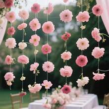 1 set de cascadas de flores con 20 piezas de flores falsas rosas mixtas y 1 rollo de 10m de cuerda transparente, decoraciones florales para decoración de fiestas (flor rosa aleatoria) - Multicolor - Ver 3