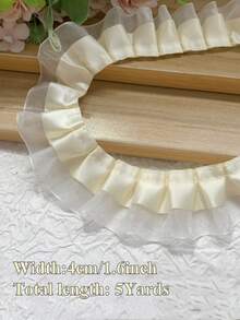 2-10 码缎面欧根纱蕾丝边饰 2 层褶皱荷叶边雪纺丝带 1.57 英寸褶皱边饰面料用于布料缝纫刺绣贴花婚礼工艺品丝带缝纫