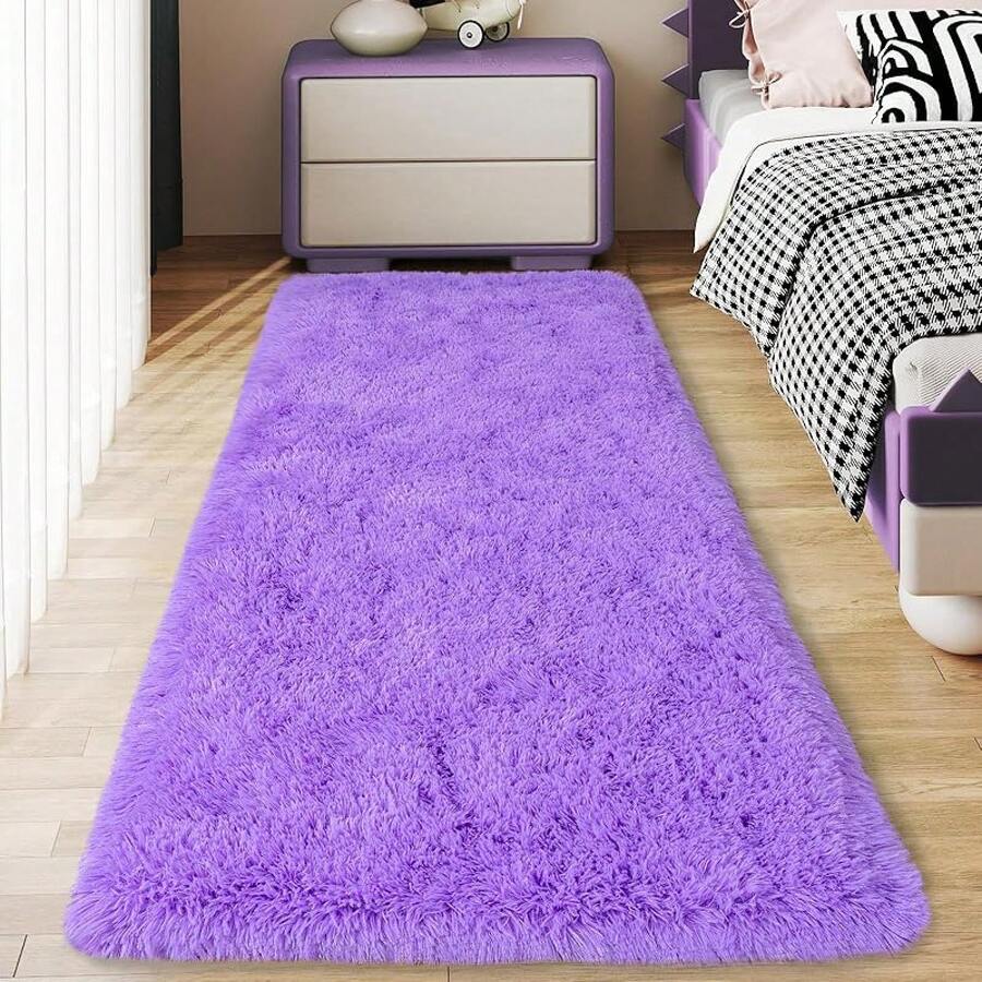 Soft Fluffy Shag Throw Area Rug, 2x4 Black, Non-Slip Bedroom, Hallways, Bedside, Dorm, Living Room - Long Shaggy Rug - 紫色 - 查看 1