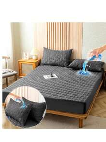 Cubre Colchón Impermeable Con Funda De Almohada QUEEN SIZE - Negro - Ver 1