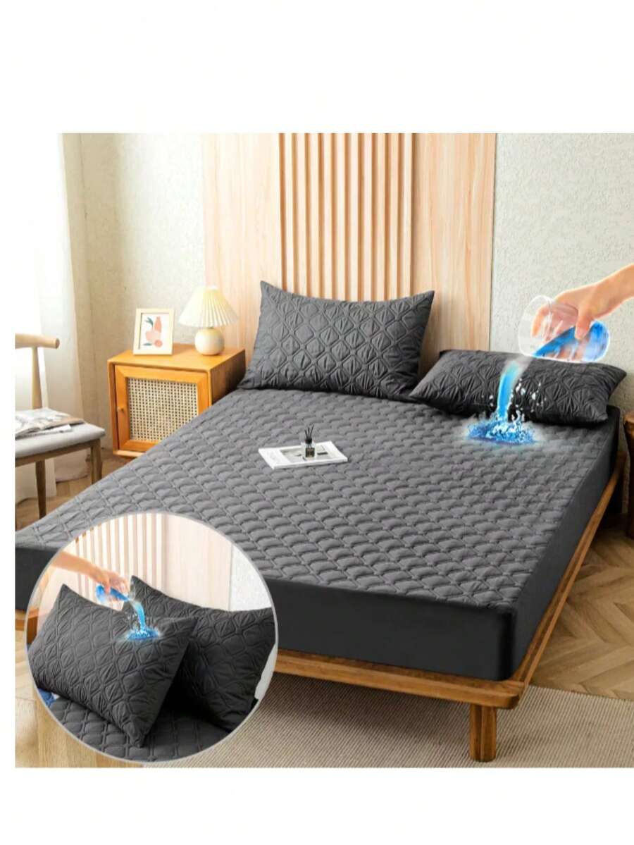 Cubre Colchón Impermeable Con Funda De Almohada QUEEN SIZE - Negro - Ver 1