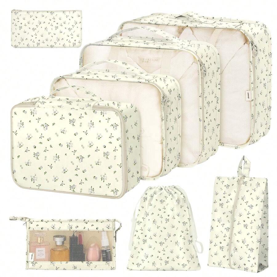 8 Set Travel Essentials, Suitcase Organizer Bags, Packing Cubes, Storage Bag, Travel Organizer Bags, Vacation Essentials, Travel Accessories, Cruise Essentials, Beach Essentials, Purse Essentials, School Supplies, Suitable For Organization And Storage - 小米花 - 查看 1