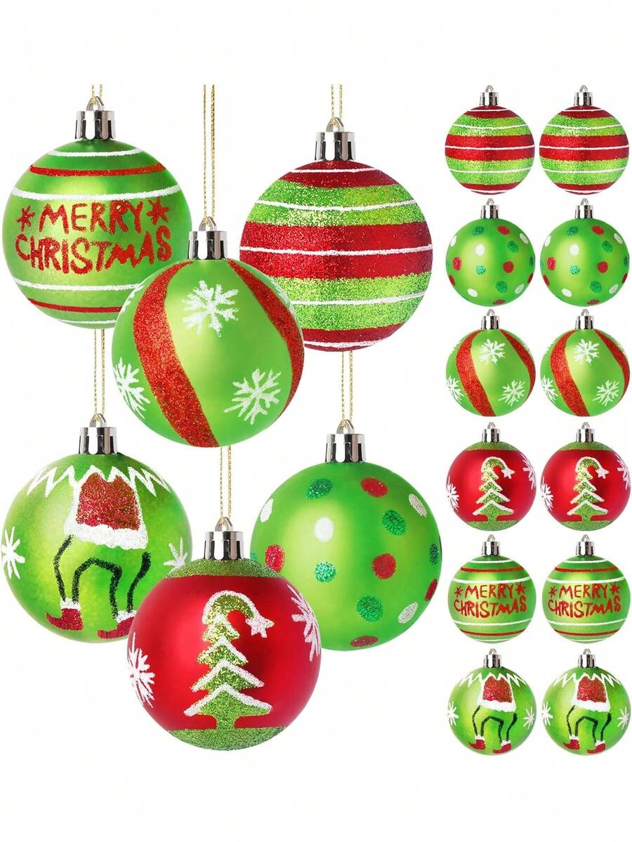 12/6 buc bile de Crăciun cu sclipici roșii și verzi, bile electrolizate pictate manual pentru decorarea bradului de Crăciun, decorare pentru petrecere de Crăciun, ornamente agățate pentru decorarea bradului de Crăciun, accesorii pentru decorarea coroanei de Crăciun