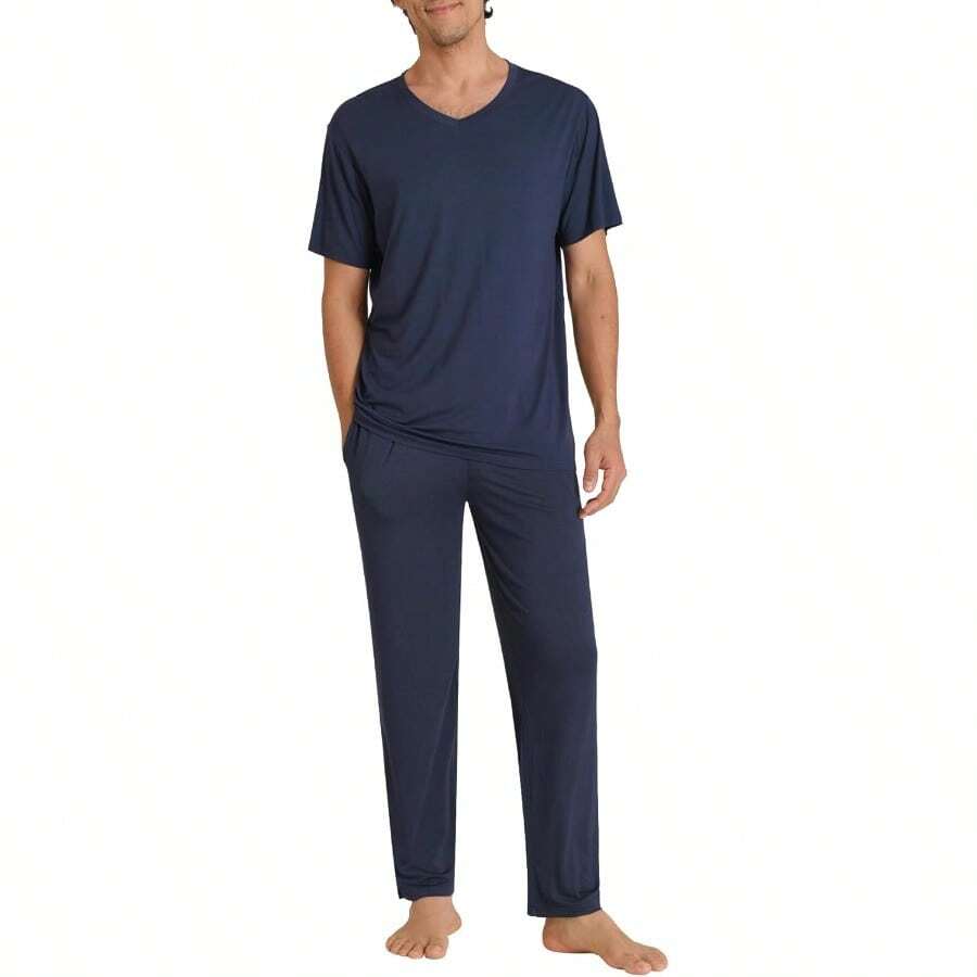 Latuza Men's Soft Pajama Set Viscose Short Sleeves Top With Pants